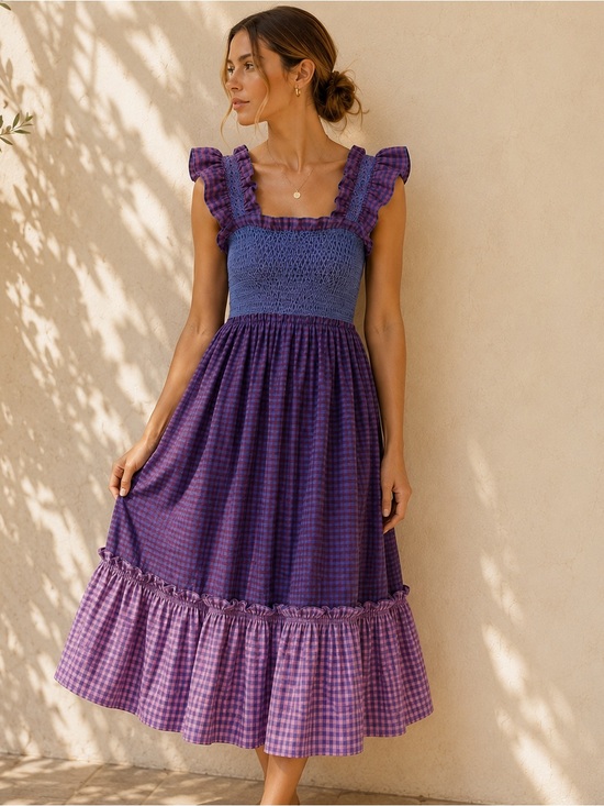 Lindsey Thornburg Dresses & Skirts - Lindsey Thornburg Queenie Smocked Gingham Midi Dress Handmade NYC Cotton Small